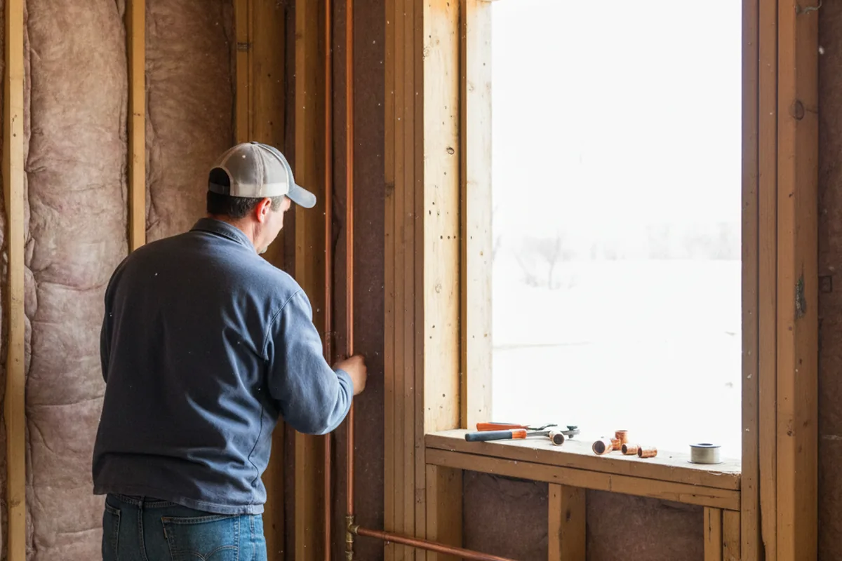 Licensed plumber running new copper supply lines in a Gold Run home